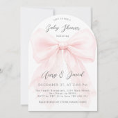 Pink Bow Modern Baby Shower Girl 招待状 (正面)