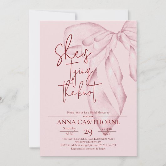 Pink Bow ⎮Modern Elegant Bridal Shower 招待状 (正面)