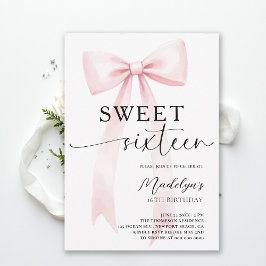 Pink Bow Modern Elegant Simple Chic Sweet 16 招待状