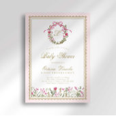 Pink Bow Monogram Baby in Bloom Shower 招待状