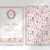 Pink Bow Monogram Baby in Bloom Shower 招待状