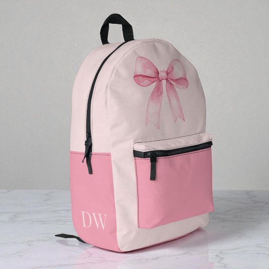 Pink Bow Monogram Cute Girly Personalized Girls プリントバックパック
