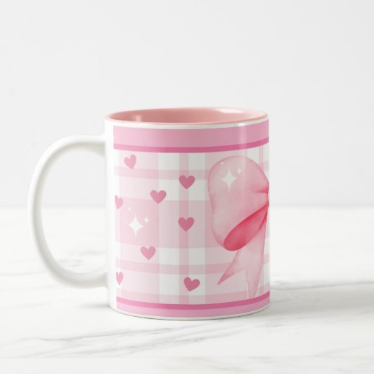 Pink Bow Mug- Cute Aesthetic Coffee Cup ツートーンマグカップ (左)