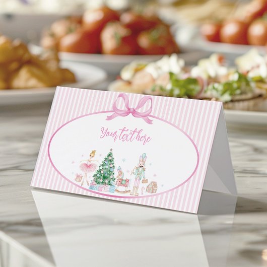 Pink Bow Nutcracker Christmas Birthday Food Tent プレイスカード