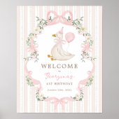 Pink Bow One Silly Goose 1st Birthday Welcome ポスター (正面)