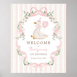 Pink Bow One Silly Goose 1st Birthday Welcome ポスター