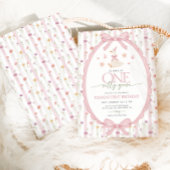Pink Bow One Silly Goose Floral 1st Birthday 招待状