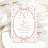 Pink Bow One Silly Goose Floral 1st Birthday 招待状