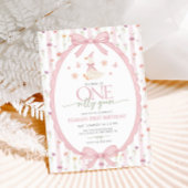 Pink Bow One Silly Goose Floral 1st Birthday 招待状