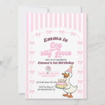Pink Bow One Silly Goose Girl 1st Birthday Party 