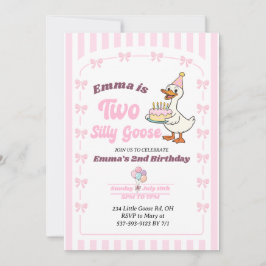 Pink Bow One Silly Goose Girl 2nd Birthday Party 招待状