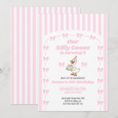 Pink Bow One Silly Goose Girl 5th Birthday Party 招待状 (正面/裏面)