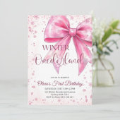 Pink Bow Onederland Christmas Birthday Party 招待状 (スタンド正面)