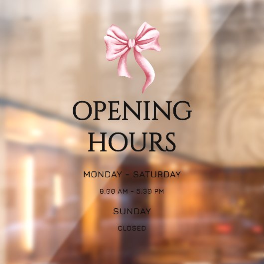 Pink Bow Opening Hours Small Business ウィンドウサイン (シート2)