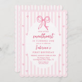 Pink Bow Our Little Sweetheart Birthday Invitation 招待状 (正面/裏面)