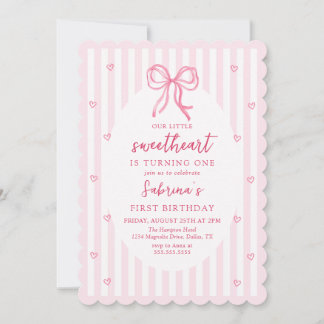 Pink Bow Our Little Sweetheart Birthday Invitation 招待状