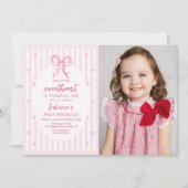 Pink Bow Our Little Sweetheart Birthday Photo 招待状 (正面)