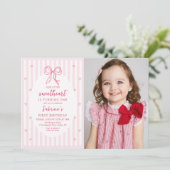 Pink Bow Our Little Sweetheart Birthday Photo 招待状 (スタンド正面)