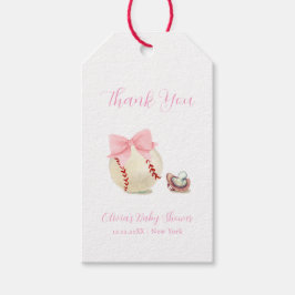 Pink Bow Pacifier Baseball Sport Girl Baby Shower ギフトタグ