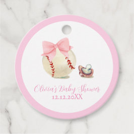 Pink Bow Pacifier Baseball Sport Girl Baby Shower フェイバータグ