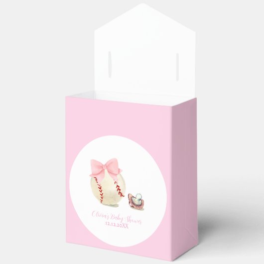 Pink Bow Pacifier Baseball Sport Girl Baby Shower フェイバーボックス (見開き)