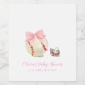 Pink Bow Pacifier Baseball Sport Girl Baby Shower ワインラベル (シングルラベル)