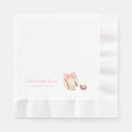 Pink Bow Pacifier Baseball Sport Girl Baby Shower 縁ありランチョンナプキン