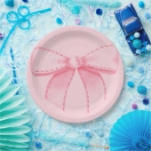 Pink Bow Paper Plate With Plain Pink Backround ペーパープレート (パーティー)