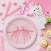 Pink Bow Paper Plate With Plain Pink Backround ペーパープレート (パーティー)