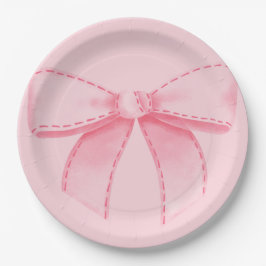 Pink Bow Paper Plate With Plain Pink Backround ペーパープレート