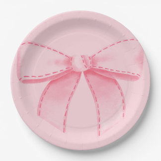 Pink Bow Paper Plate With Plain Pink Backround ペーパープレート