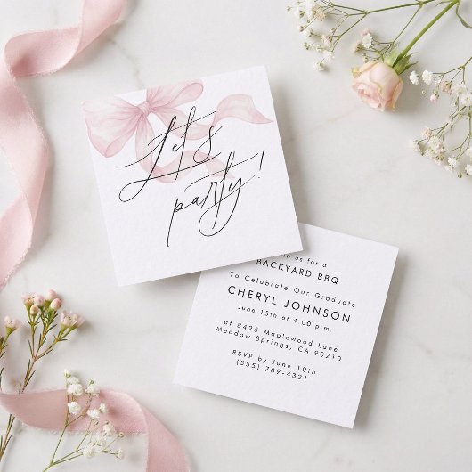 Pink Bow Party Invitation Enclosure Card エンクロージャーカード