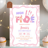 Pink Bow Pastel Retro High Five Party Birthday 招待状