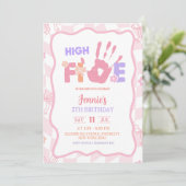 Pink Bow Pastel Retro High Five Party Birthday 招待状 (スタンド正面)