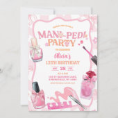 Pink Bow Pastel Retro Mani Pedi Party Birthday 招待状 (正面)