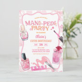Pink Bow Pastel Retro Mani Pedi Party Birthday 招待状 (スタンド正面)