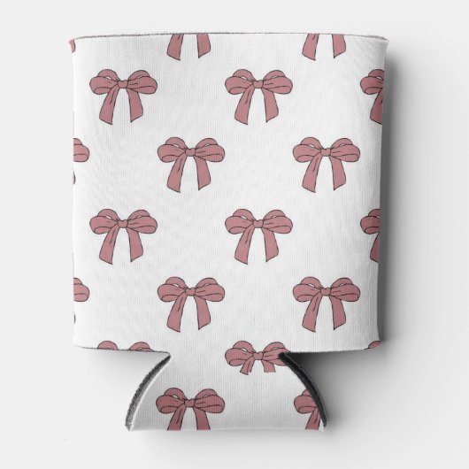 Pink Bow Pattern Pastel Modern Party Accessory 缶クーラー (正面)