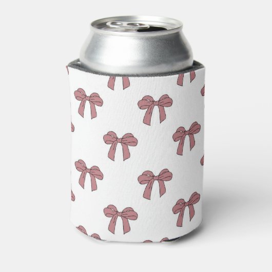 Pink Bow Pattern Pastel Modern Party Accessory 缶クーラー (缶裏面)