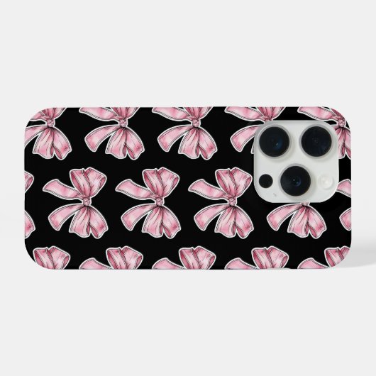 Pink Bow Pattern Phone Case iPhoneケース (裏面横)