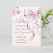 Pink Bow Pearl Floral Es Nina Spanish Baby Shower  招待状 (スタンド正面)