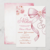 Pink Bow Pearl Floral Es Nina Spanish Baby Shower  招待状 (正面/裏面)