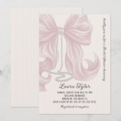 Pink Bow Pearl Necklace Bridal Shower 招待状 (正面/裏面)