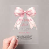 Pink bow pearl tying the knot luxury Bridal Shower アクリル招待状 (インサイチュ (ポータブル))