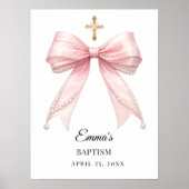 Pink bow pearls Baptism welcome ポスター (正面)