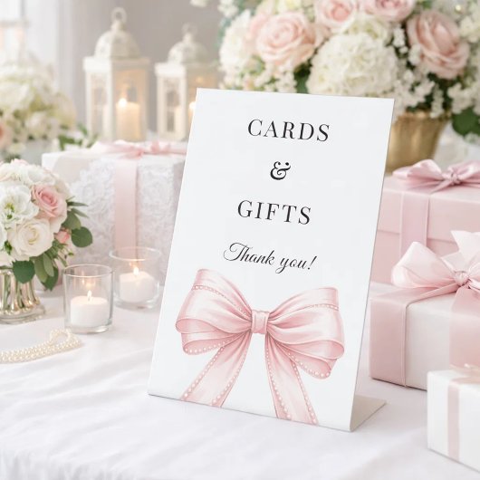 Pink bow pearls elegant cards gifts sign 台座サイン