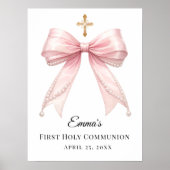 Pink bow pearls First Holy Communion welcome ポスター (正面)