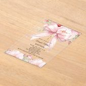 Pink bow pearls florals girl clear Baptism アクリル招待状 (レイダウン)
