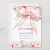 Pink bow pearls florals girl elegant Baby Shower 招待状 (正面)