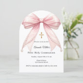Pink bow pearls girl elegant First Communion Arch 招待状 (スタンド正面)