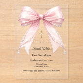 Pink bow pearls girl elegant luxury Confirmation アクリル招待状 (正面)
